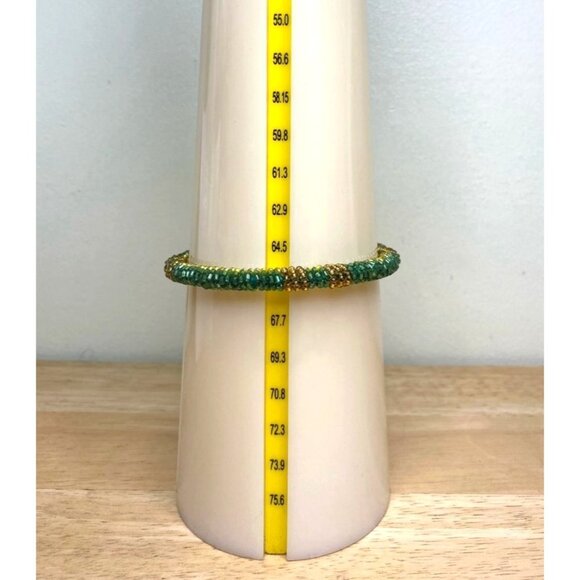 Beaded Green Gold Bangle Bracelet Vintage - Picture 4 of 5